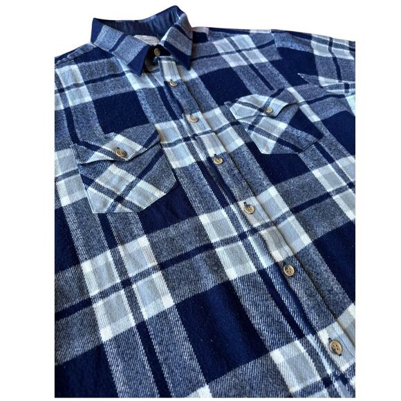 Vintage 70's Sears Navy White Plaid Flannel button down size XL Tall - Picture 5 of 16